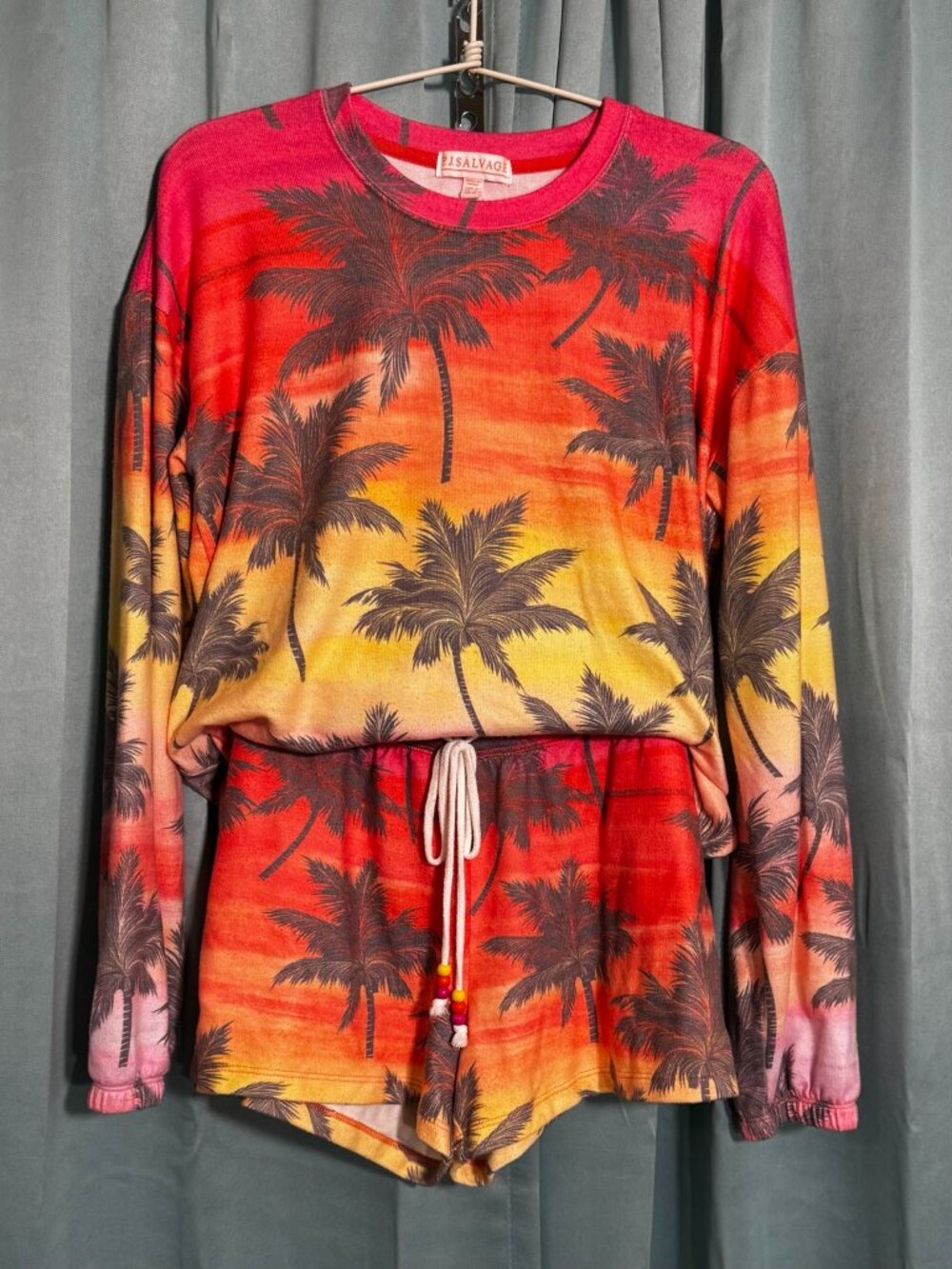 P.J. Salvage Tropical Palm Print Lounge Set Sunset Ombre Top Shorts Size Small - Picture 1 of 8